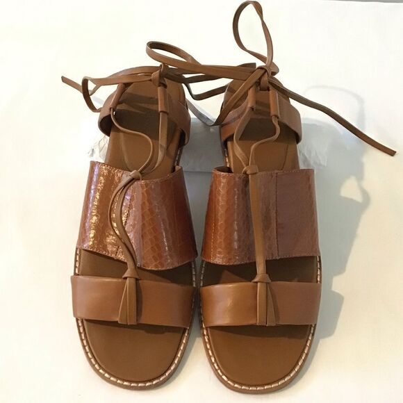 Vince Brown Forster Leather Watersnake Ankle-Wrap Sandals - Picture 3 of 9